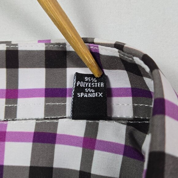 Shaq Brand Big Fit Button-Up Shirt XLG Plaid Cooling Stretch Smart Business - Picture 9 of 12